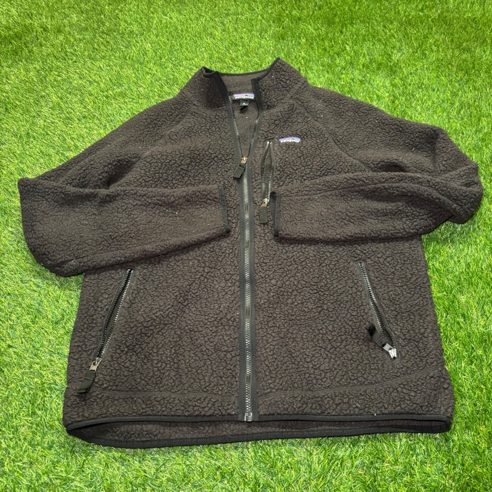 Patagonia Retro Pile Fleece Jacket Mens XL Black Full Zip Shearling 22801